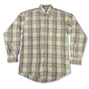 Burberry London Button Down Shirt Mens Medium Cotton Nova Check Yellow Beige VTG